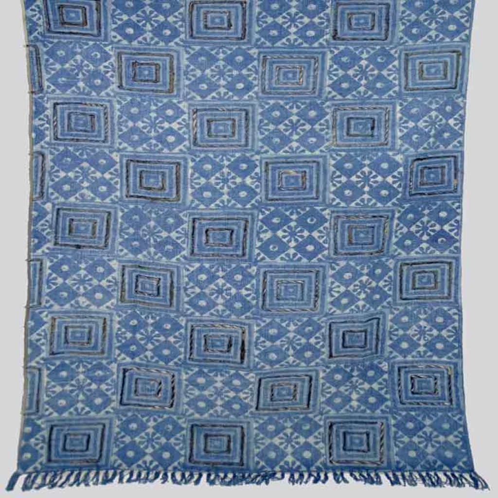 COTTON INDIGO ALL OVER PRINT RUGS WITH EMBROIDERY