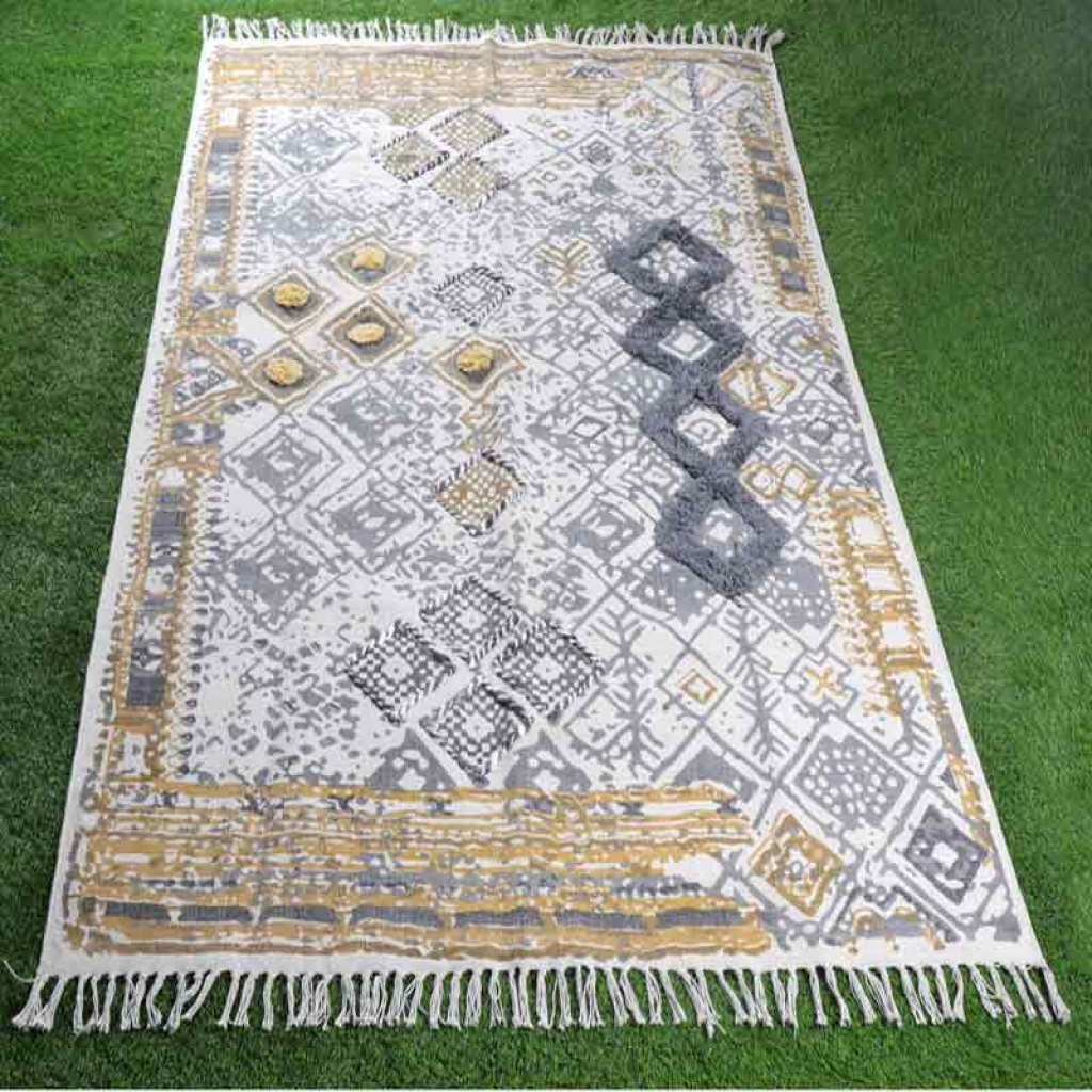 COTTON SCREEN ALL OVER PRINT RUGS WITH EMBROIDERY