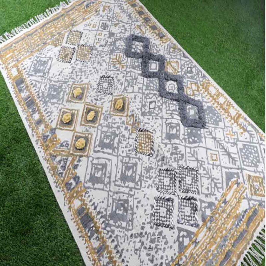 COTTON SCREEN ALL OVER PRINT RUGS WITH EMBROIDERY