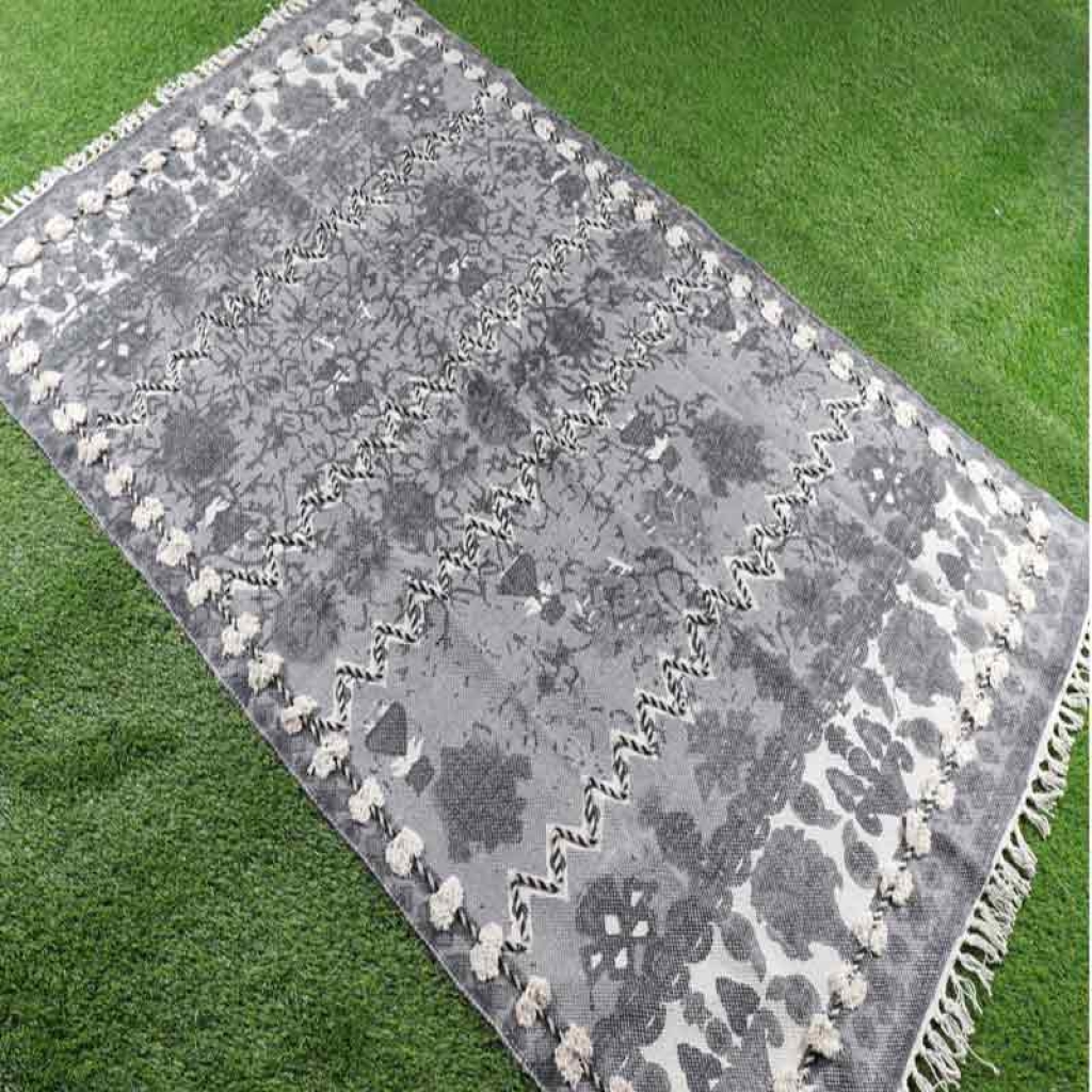 COTTON SCREEN ALL OVER PRINT RUGS WITH EMBROIDERY