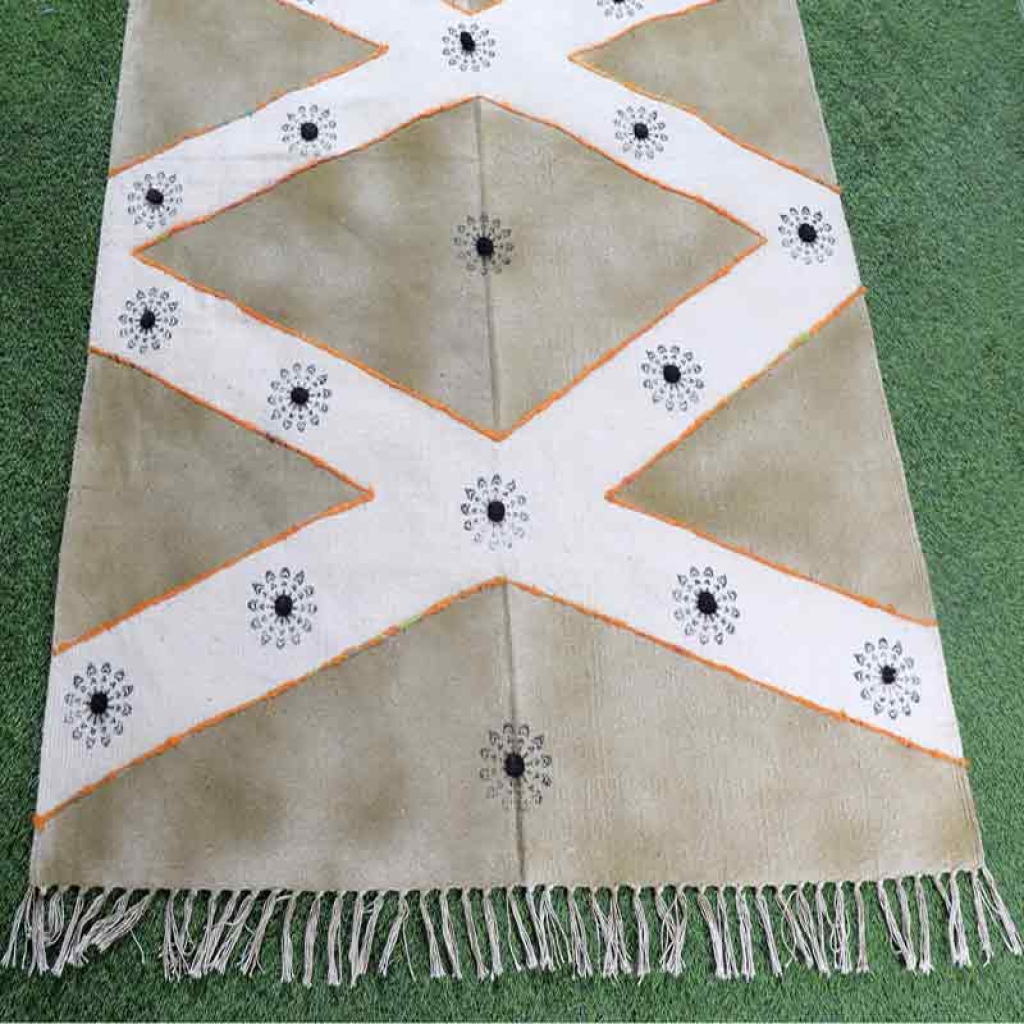 COTTON HAND BLOCK ALL OVER PRINT RUGS WITH EMBROIDERY