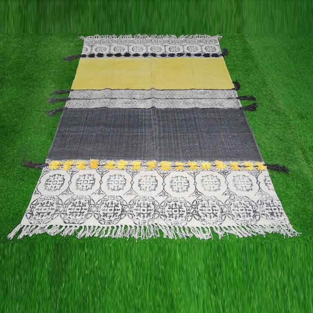 COTTON HAND BLOCK ALL OVER PRINT RUGS WITH EMBROIDERY