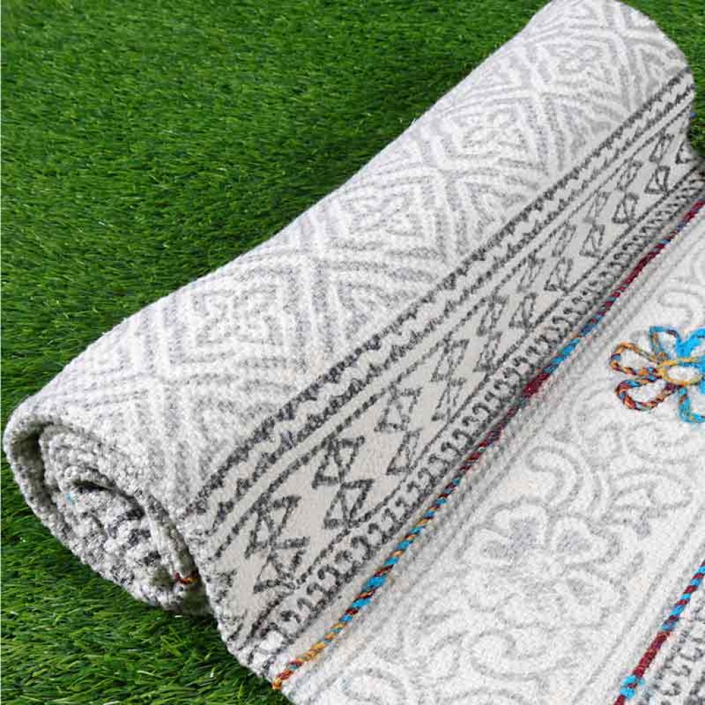 COTTON HAND BLOCK ALL OVER PRINT RUGS WITH EMBROIDERY