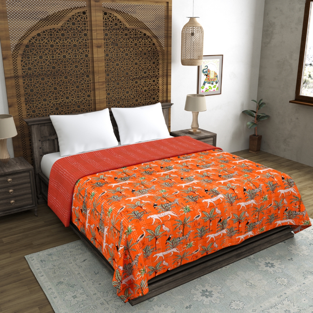 TIGER PRINTED KANTHA BED COVER